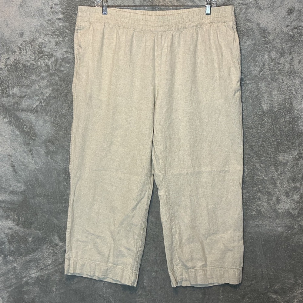 Old Navy Womens Linen Blend Wide Leg 2X Plus Neutral Cropped Pull On Relaxed